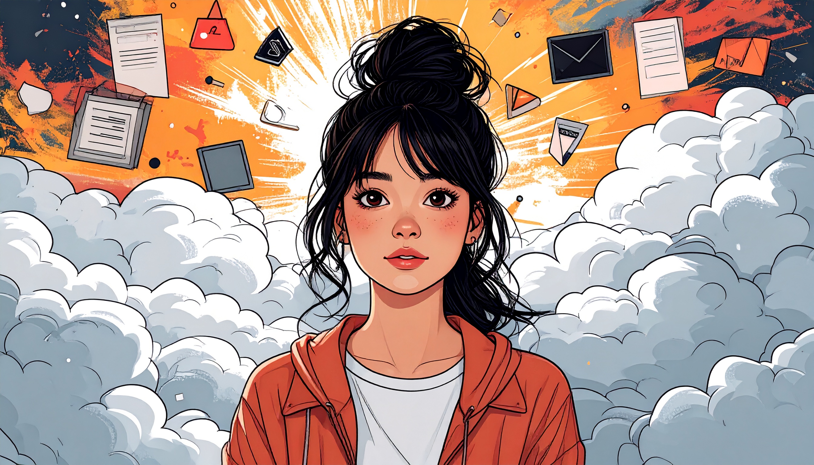 Cartoon of a person stuck between ADHD and anxiety: one side filled with impulsive energy, the other with rigid fear. The image shows how both can coexist and feel tangled.